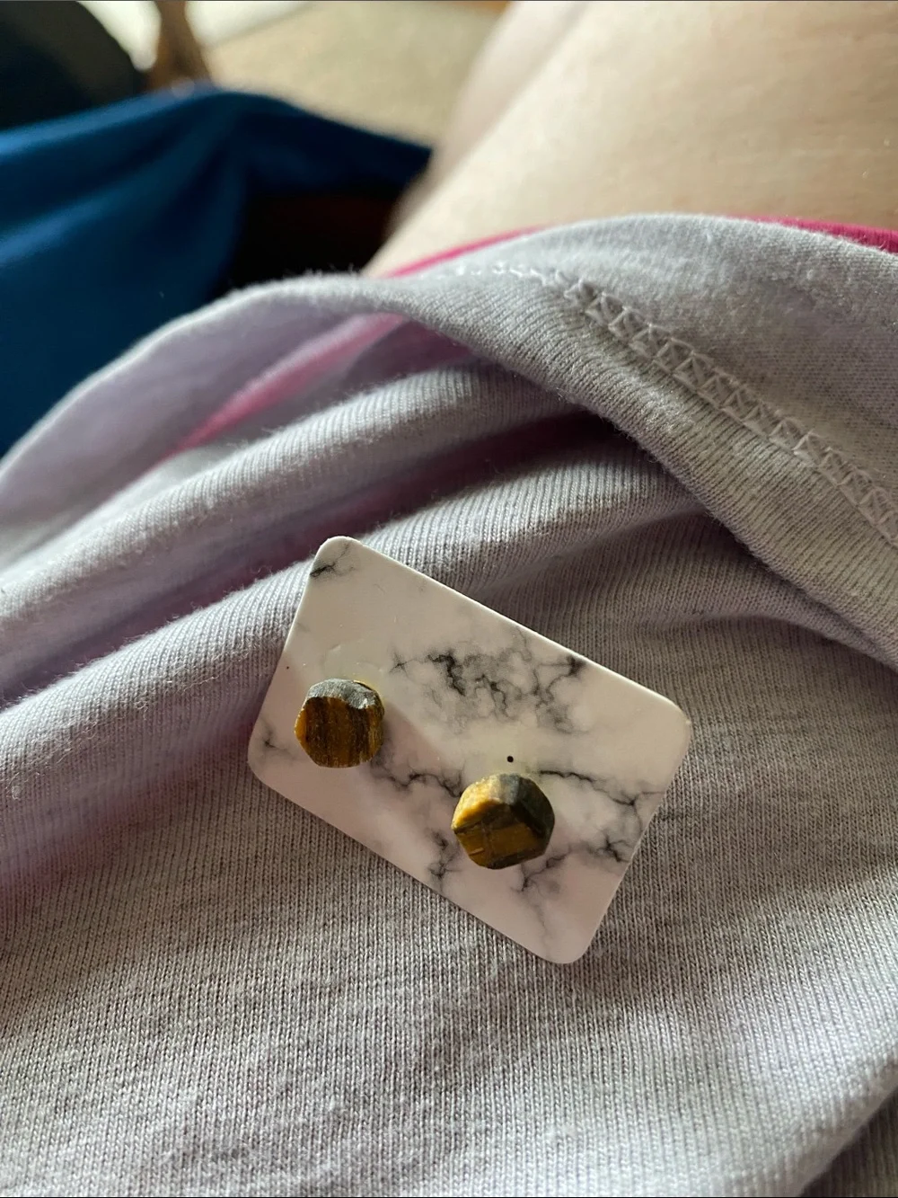 🆕 New Tiger Eye Crystal Stud Gemstone Earrings, gold posts-reposhing
